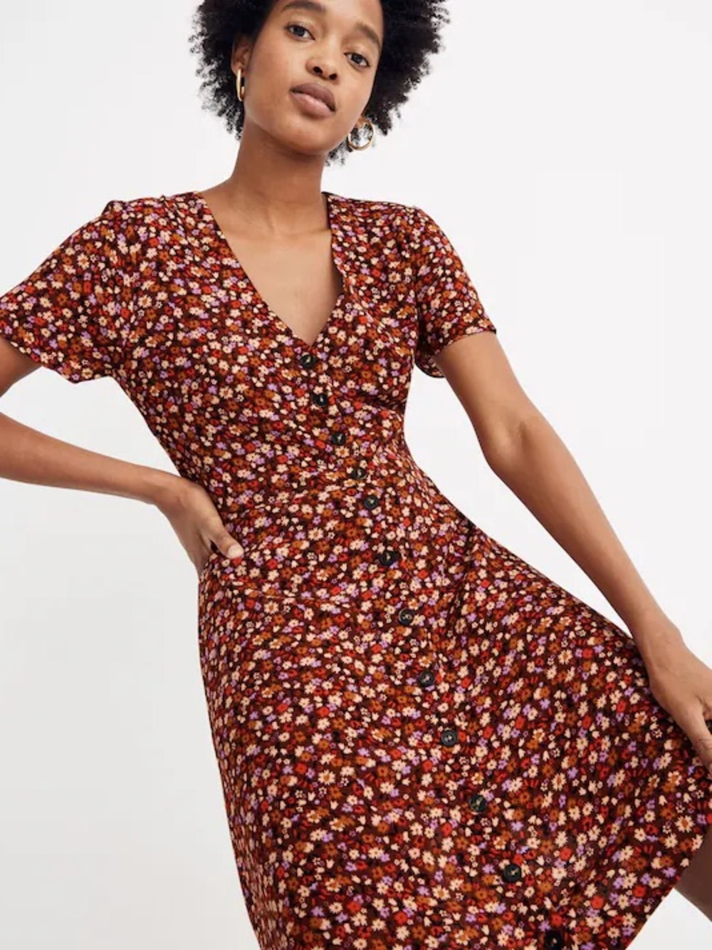Madewell Rust Floral Button-Front Mini Dress